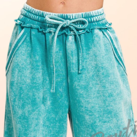 Comfy Mineral Wash Elastic High Waist Wide Leg Loose Fit Everyday Casual Pants - Picture 2 of 8